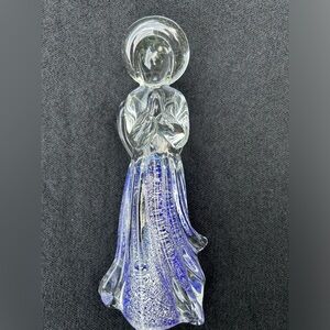 Praying Angel Hand Blown Art Glass Figurine Sommerso Clear Blue Silver Fleck